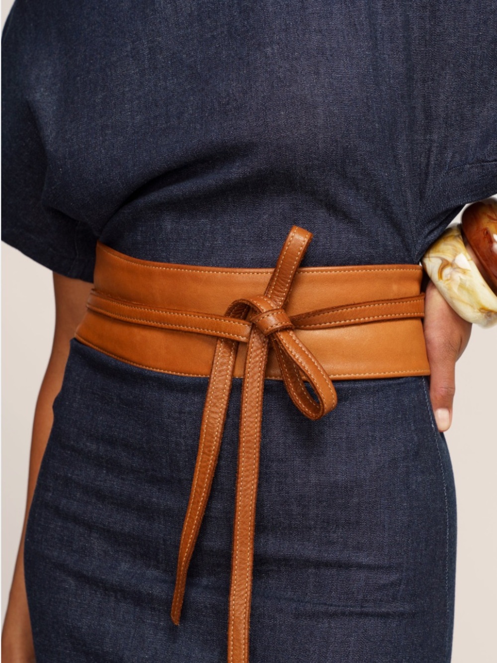 S/M Vintage Berge Italian Vera Pelle Cognac Leather Obi Wrap Wide Belt